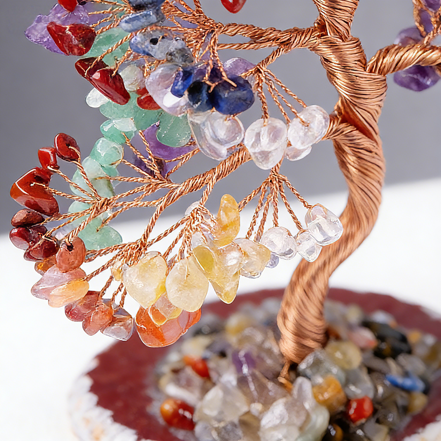 Seven Chakra Crystal Tree Handcrafted Copper Wire Trunk with Natural Stones