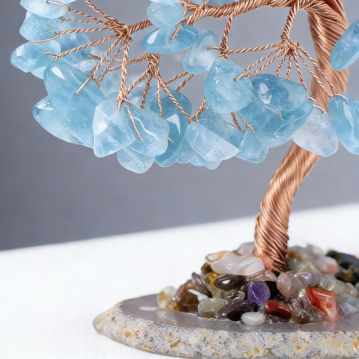 Aquamarine Crystal Tree Handcrafted Copper Wire Trunk