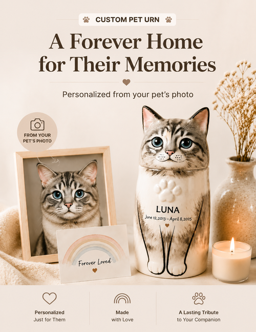 A Forever Home for Their Memories - Personalized Cat Urn Made from Your Cat’s Photo