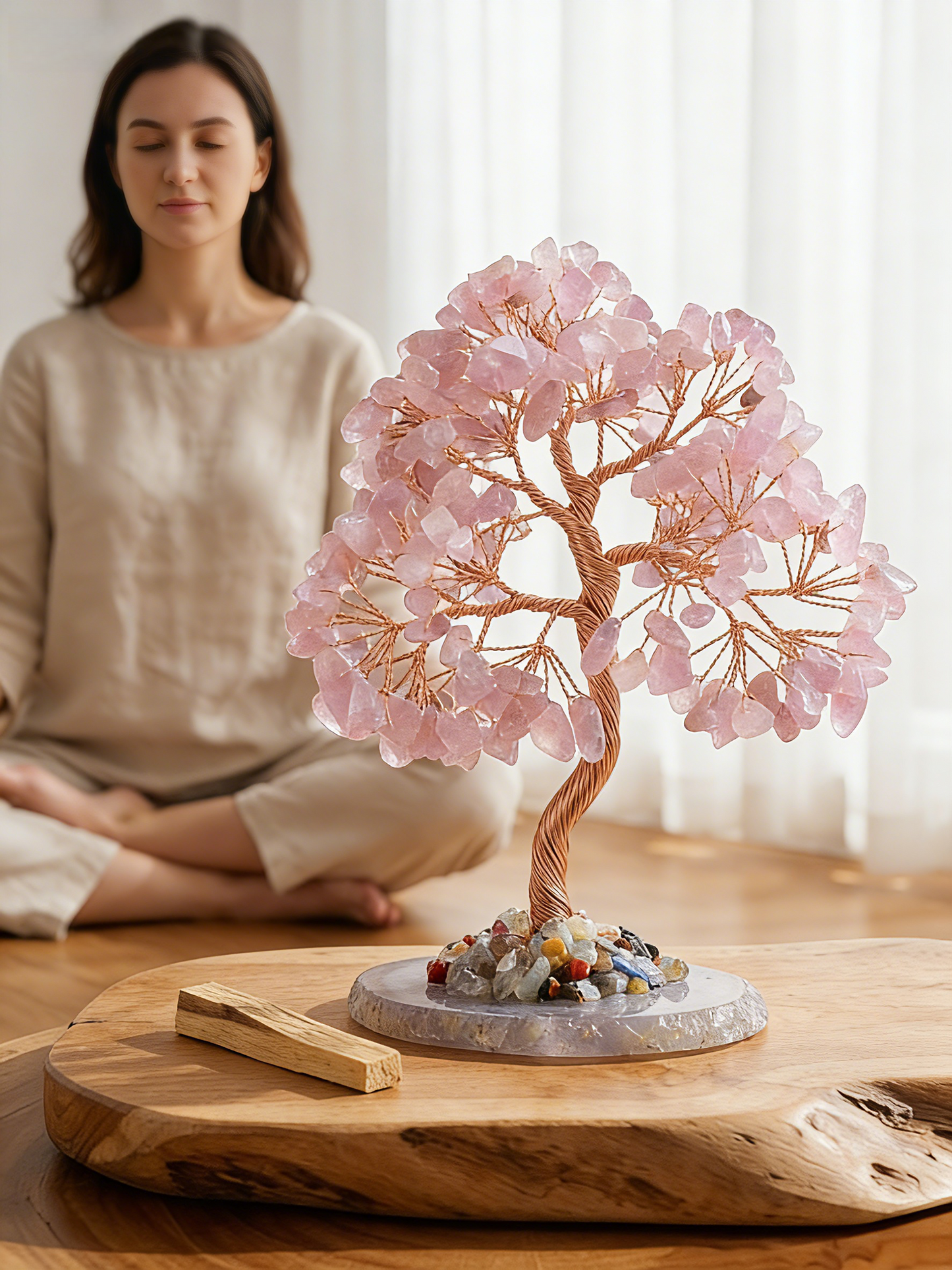 Rose Quartz Crystal Tree during meditation