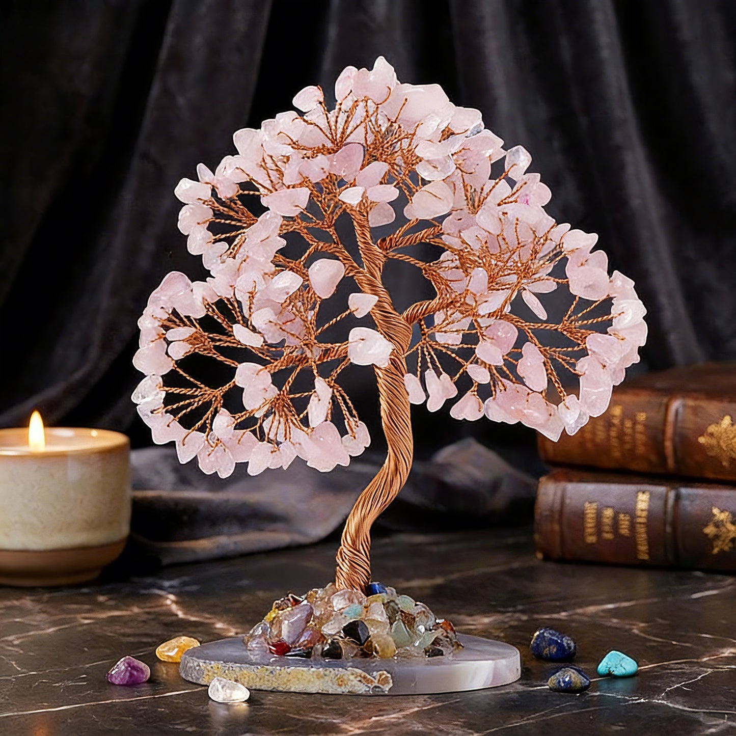 Rose Quartz Crystal Tree on Desk 